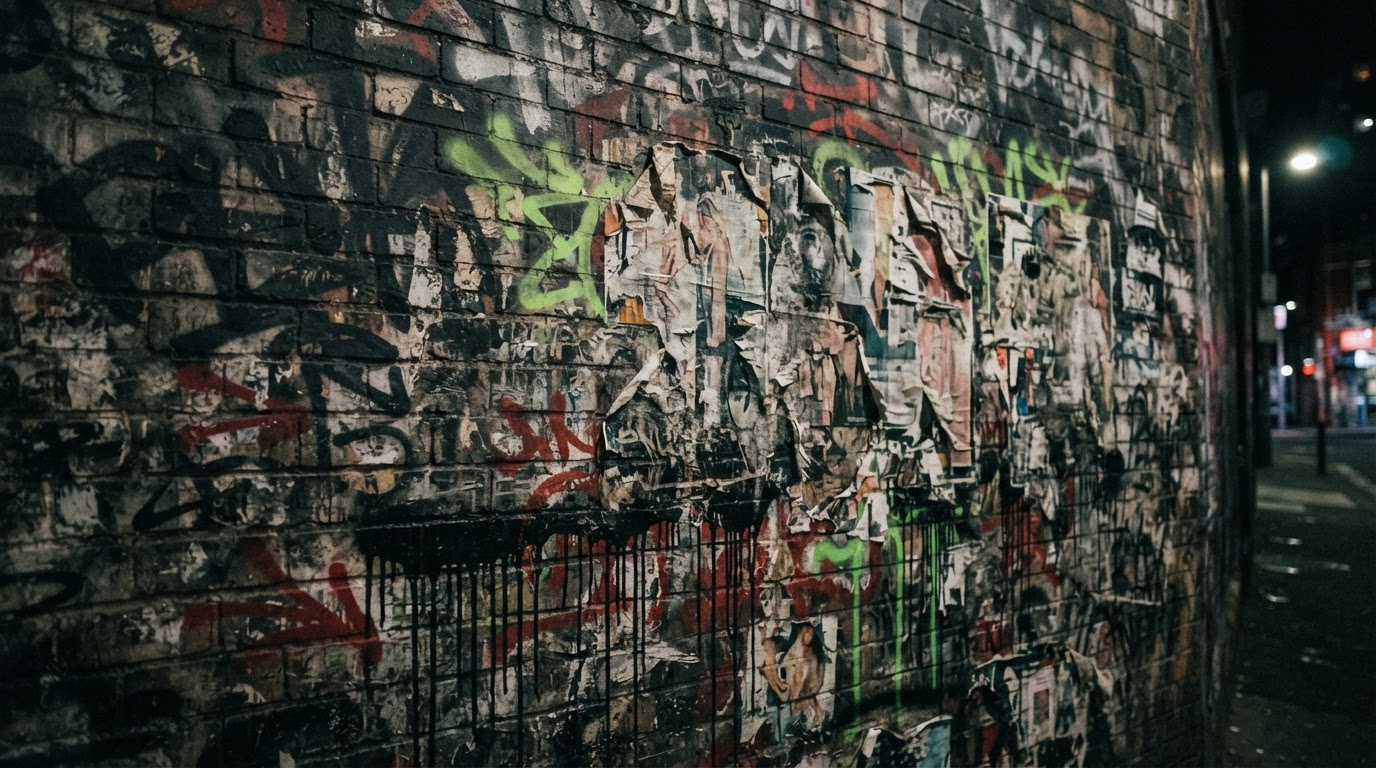 Weathered graffiti wall